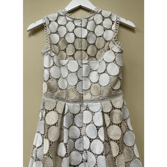 Shoshanna White Metallic Circle Lace Glengarry Cocktail Midi Dress Size 0 - Picture 6 of 15